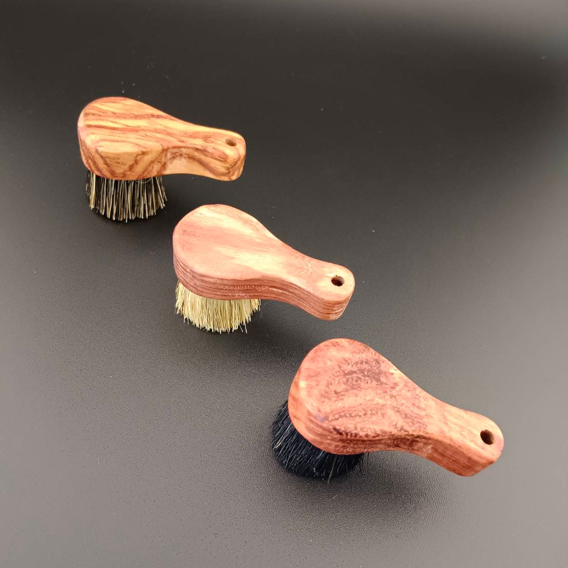#1034 Mini Rosewood Boar Bristles Brush Set – White, Black, and Wild Boar Bristles (3-Piece Set)