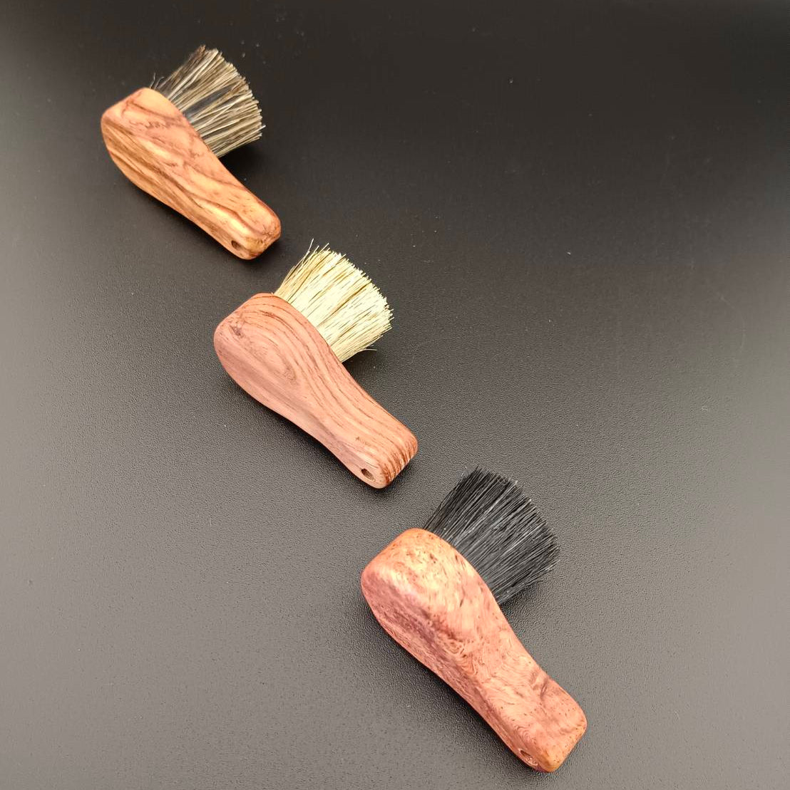 #1034 Mini Rosewood Boar Bristles Brush Set – White, Black, and Wild Boar Bristles (3-Piece Set)
