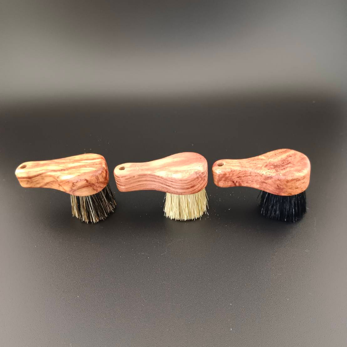 #1034 Mini Rosewood Boar Bristles Brush Set – White, Black, and Wild Boar Bristles (3-Piece Set)
