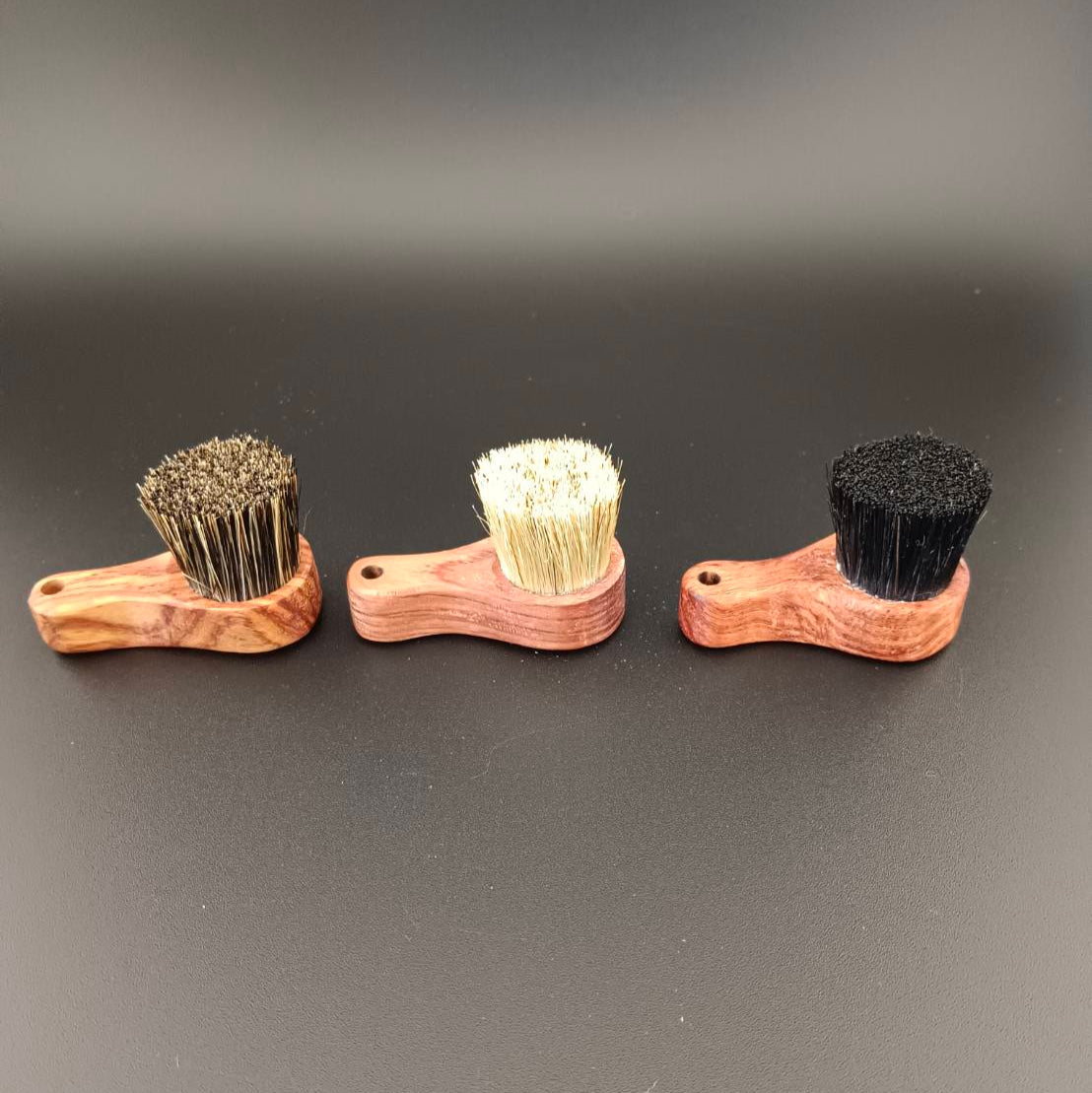 #1034 Mini Rosewood Boar Bristles Brush Set – White, Black, and Wild Boar Bristles (3-Piece Set)