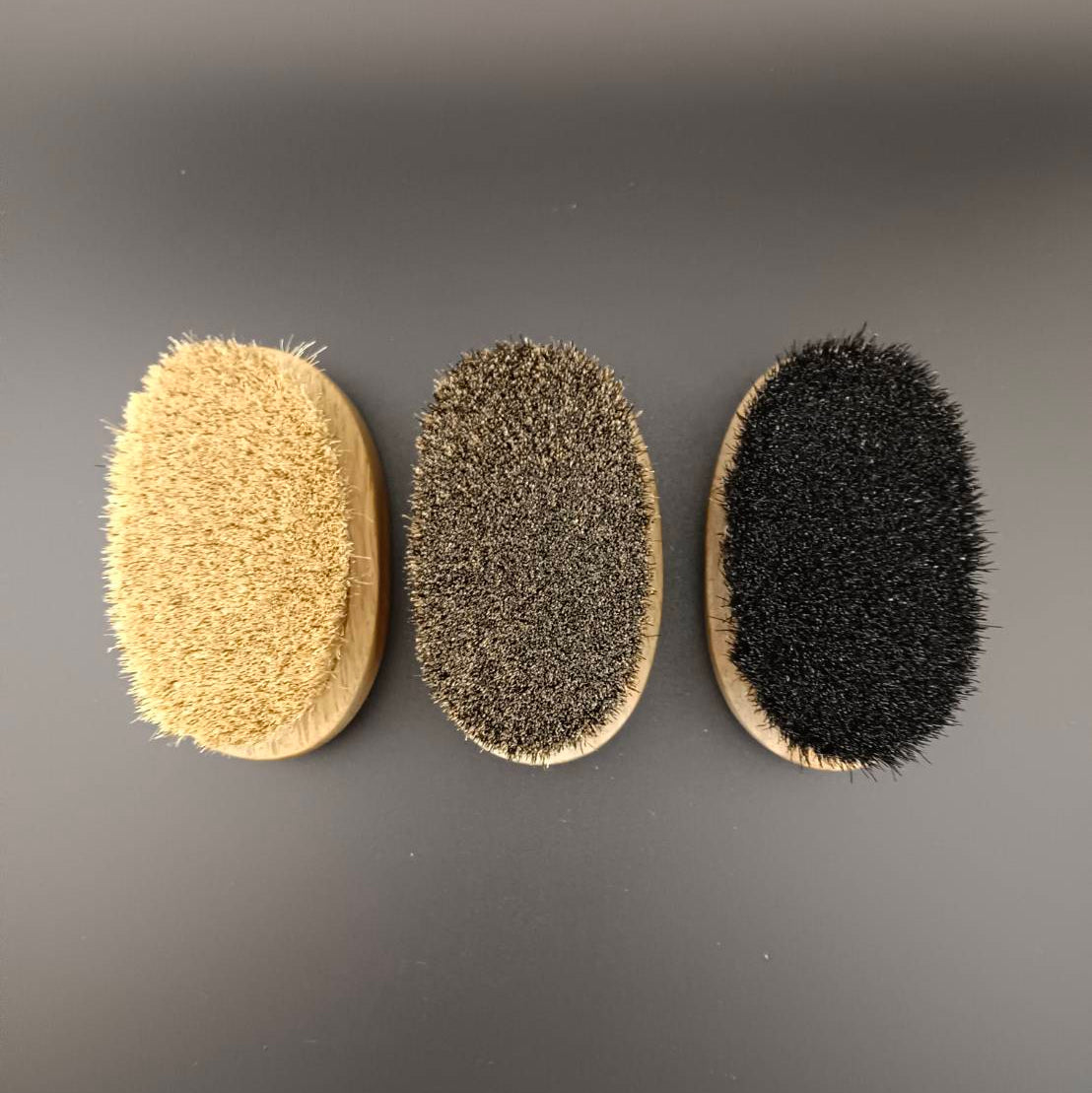 #1032 Green Sandalwood Oval Boar Bristles Brush Set – White, Black & Wild Boar Bristles (3-Piece Set