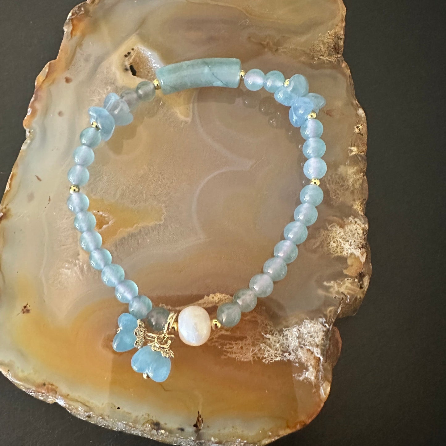 #747 Translucent Natural Lavender Blue Jadeite Designer's Bead Bracelet