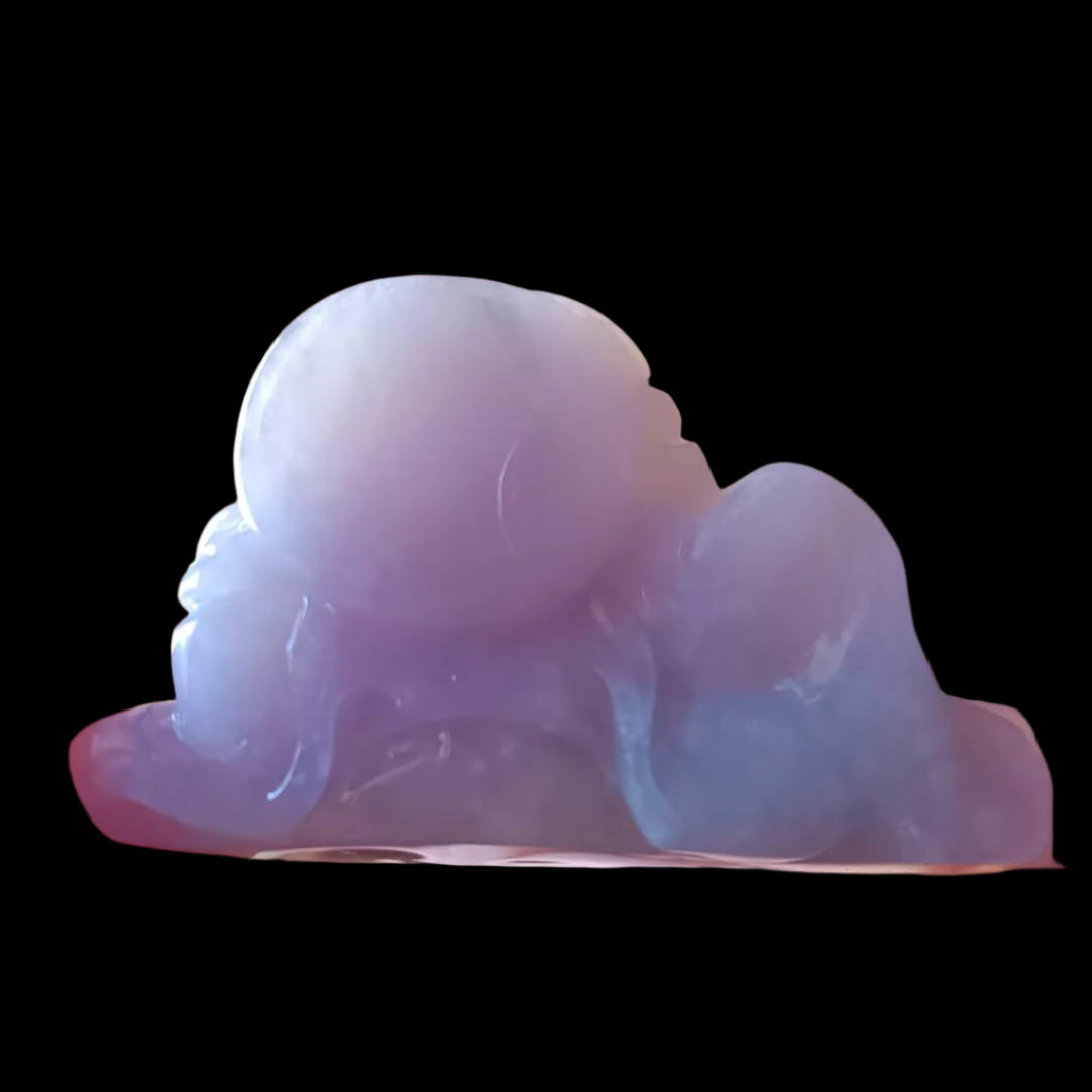 #363 GIA Certified Icy Translucent Lavender Burma Jadeite Jade Happy Buddha Figurine