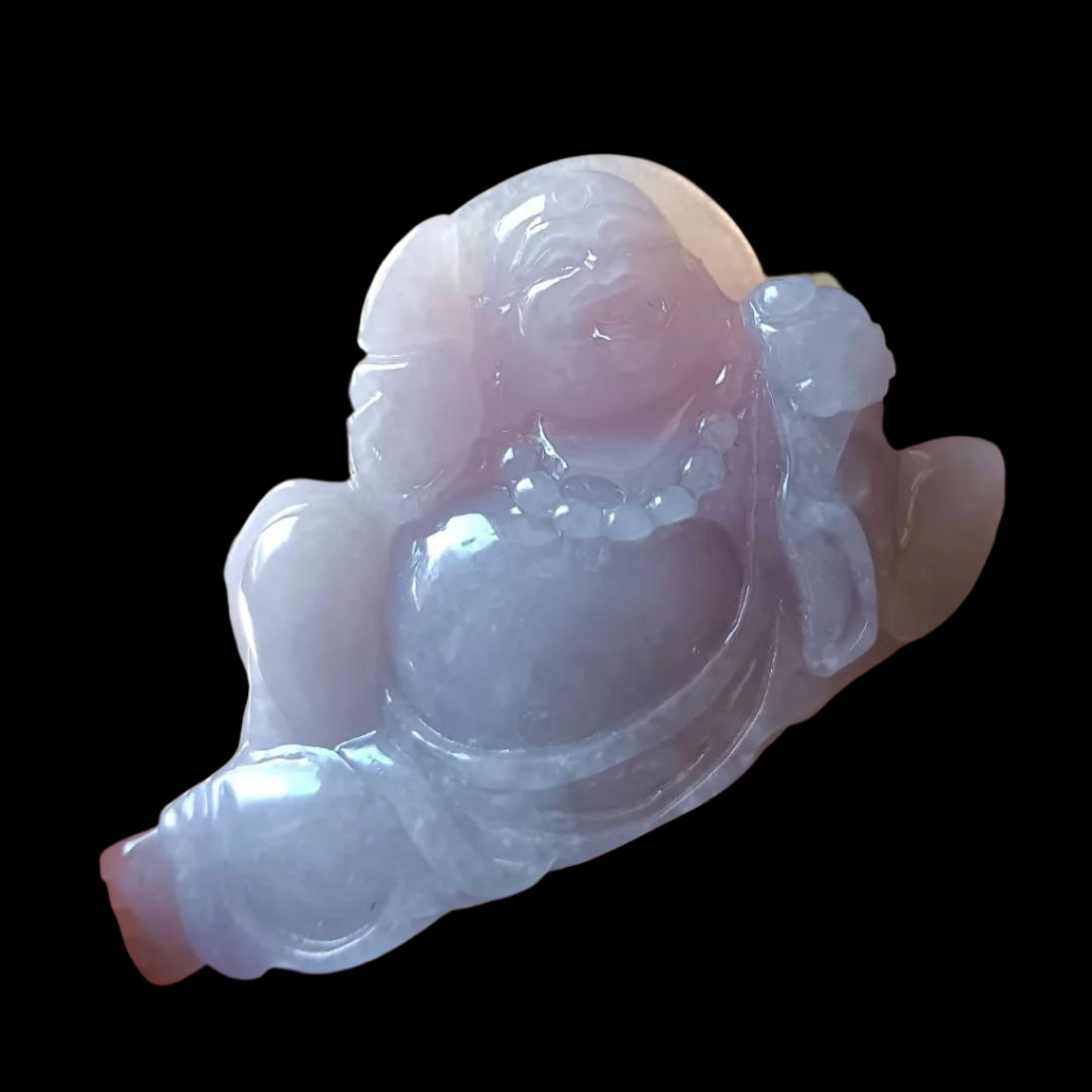 #363 GIA Certified Icy Translucent Lavender Burma Jadeite Jade Happy Buddha Figurine