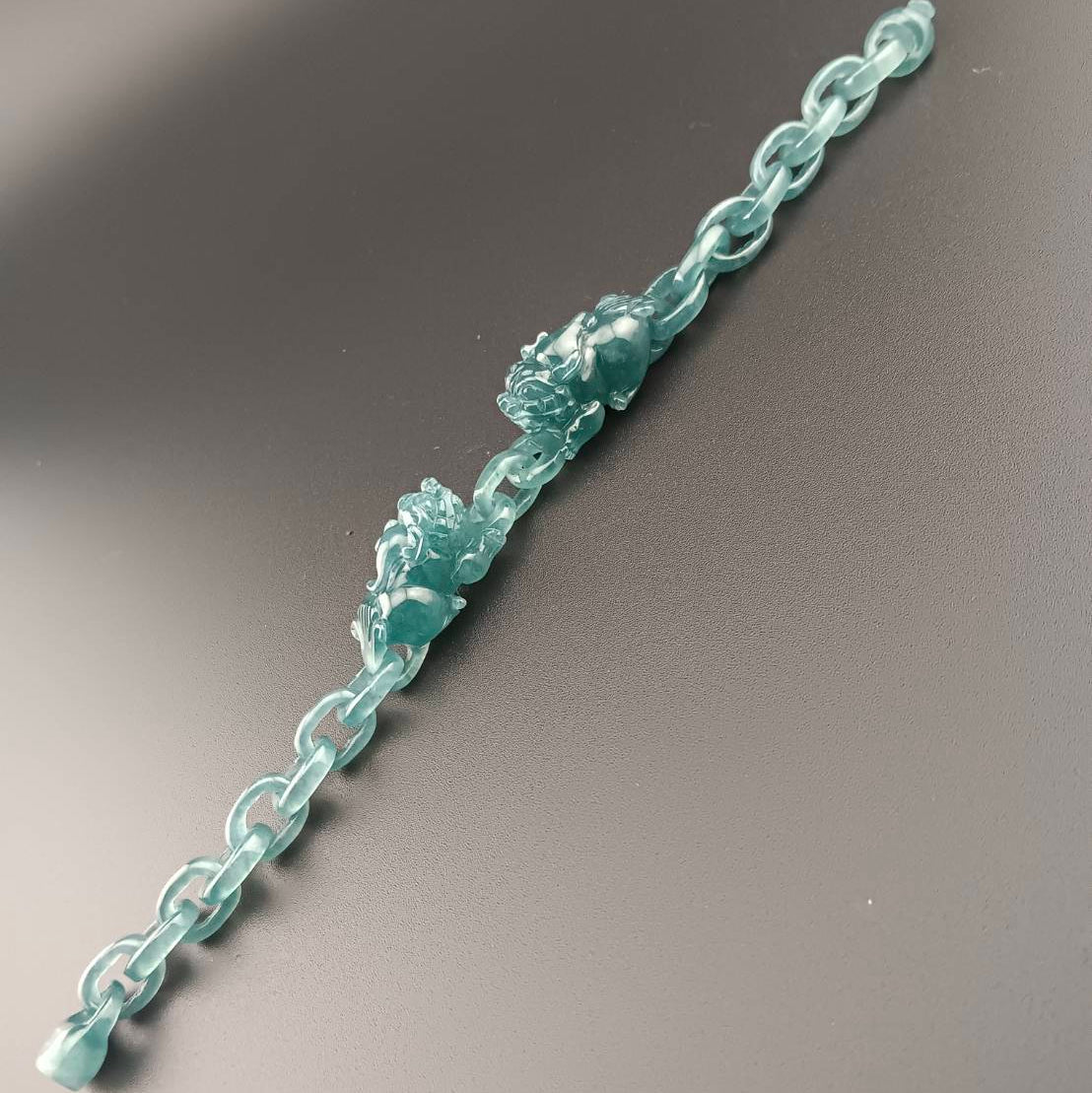 #1052 Double Pixiu Guatemala Jadeite Inter-Linked Bracelet