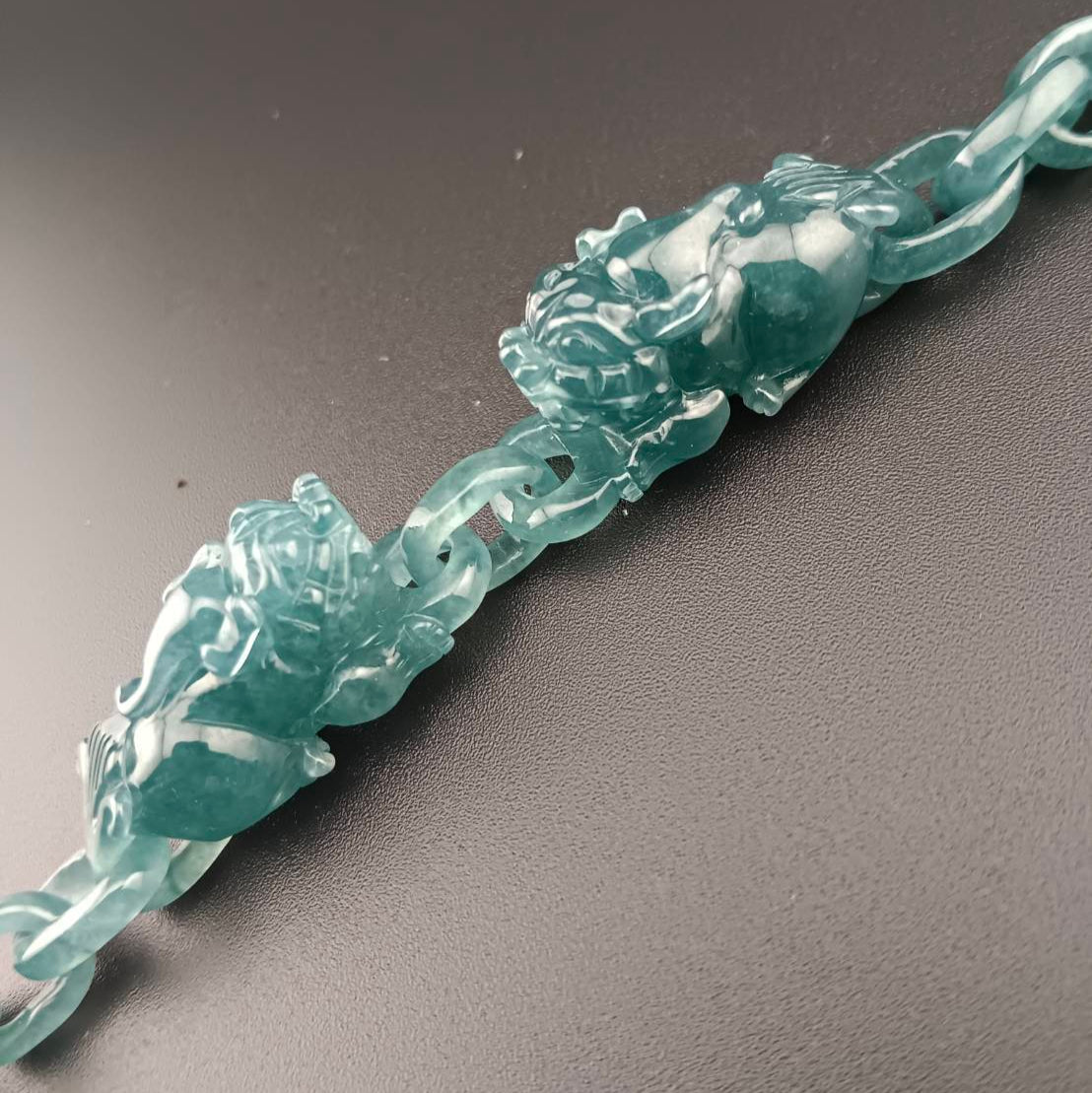 #1052 Double Pixiu Guatemala Jadeite Inter-Linked Bracelet