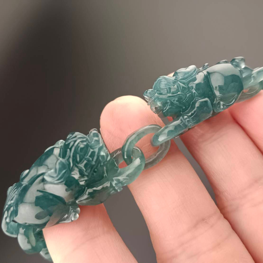 #1052 Double Pixiu Guatemala Jadeite Inter-Linked Bracelet