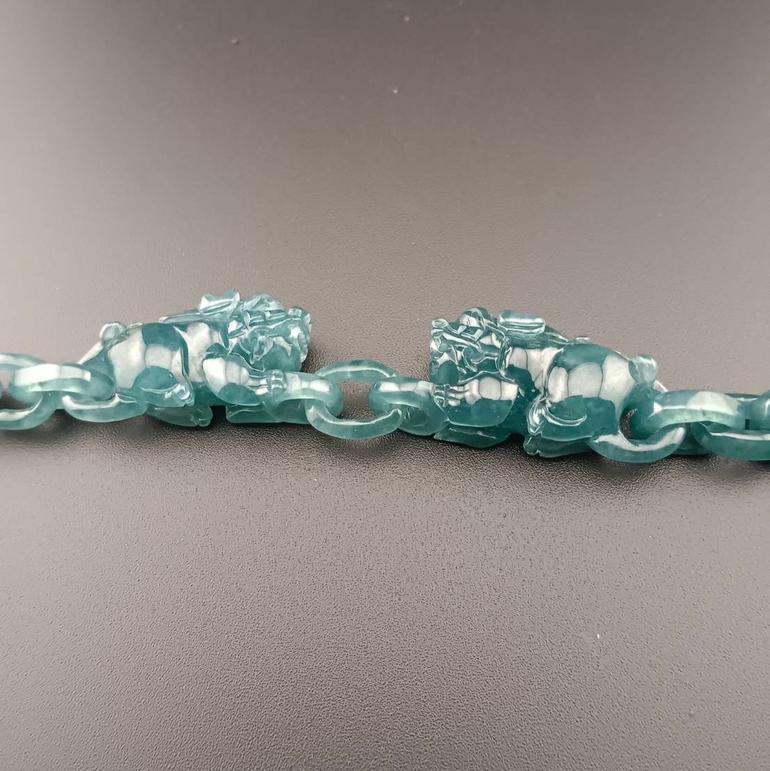 #1052 Double Pixiu Guatemala Jadeite Inter-Linked Bracelet