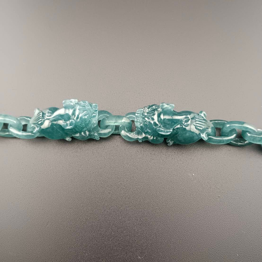 #1052 Double Pixiu Guatemala Jadeite Inter-Linked Bracelet