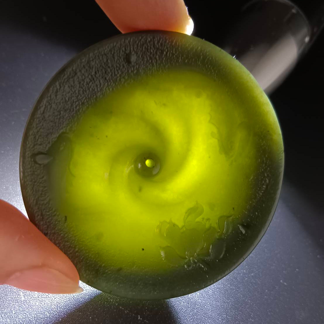 #1054 Natural Green Hetian Nephrite, Twin Koi & Lotus Incense Holder