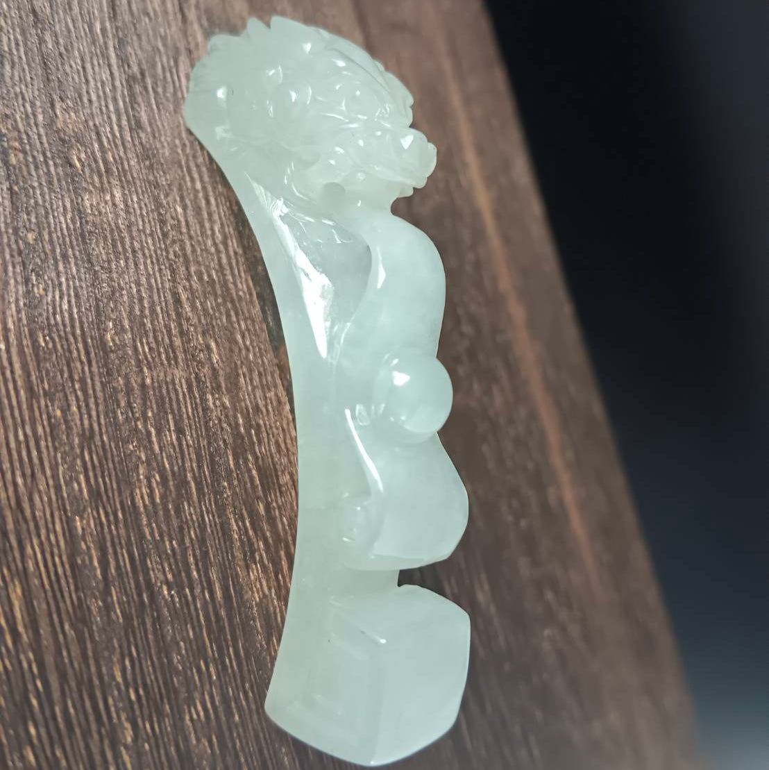 #1053 Natural Burmese Jadeite Dragon Hook / Dragon Ruyi Pendant/Bracelet/Ornament