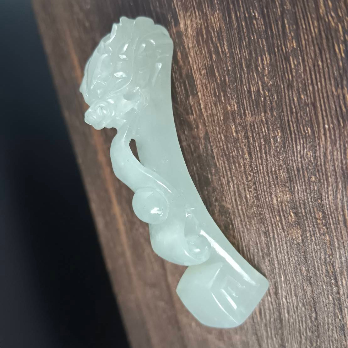 #1053 Natural Burmese Jadeite Dragon Hook / Dragon Ruyi Pendant/Bracelet/Ornament