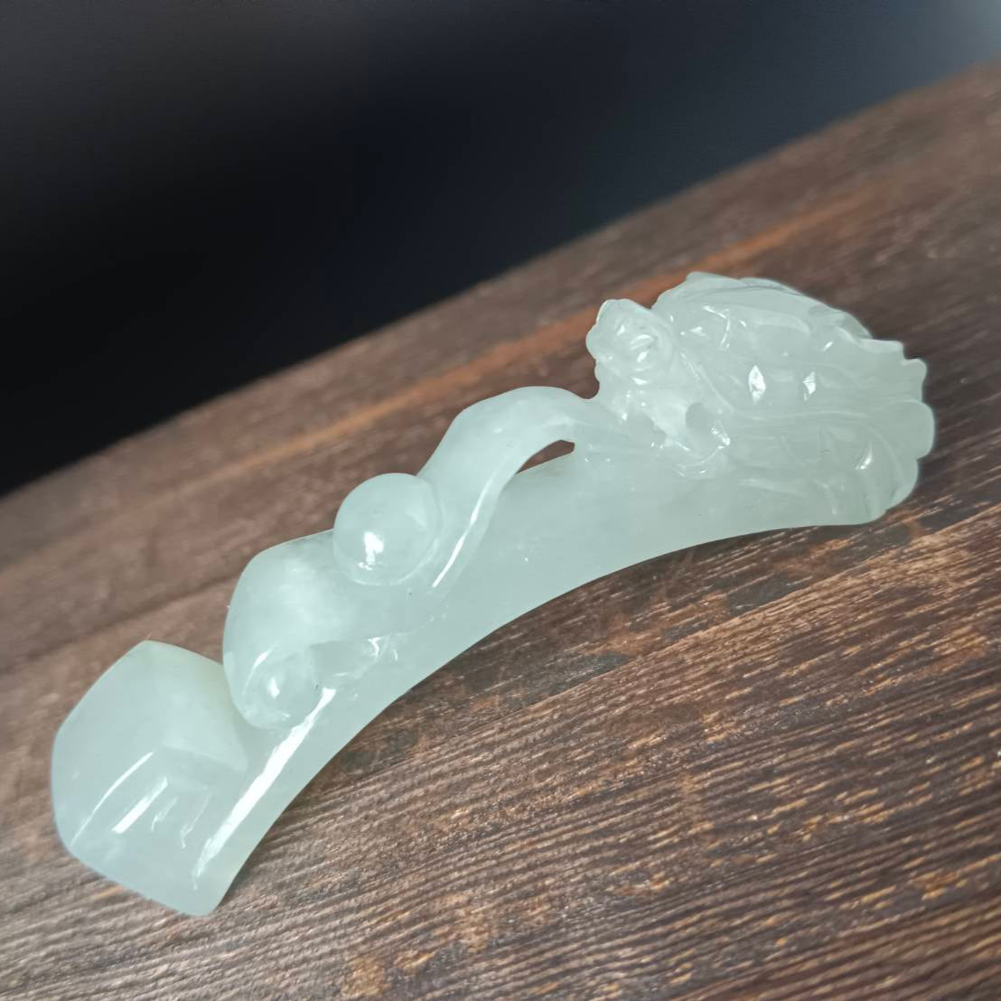#1053 Natural Burmese Jadeite Dragon Hook / Dragon Ruyi Pendant/Bracelet/Ornament