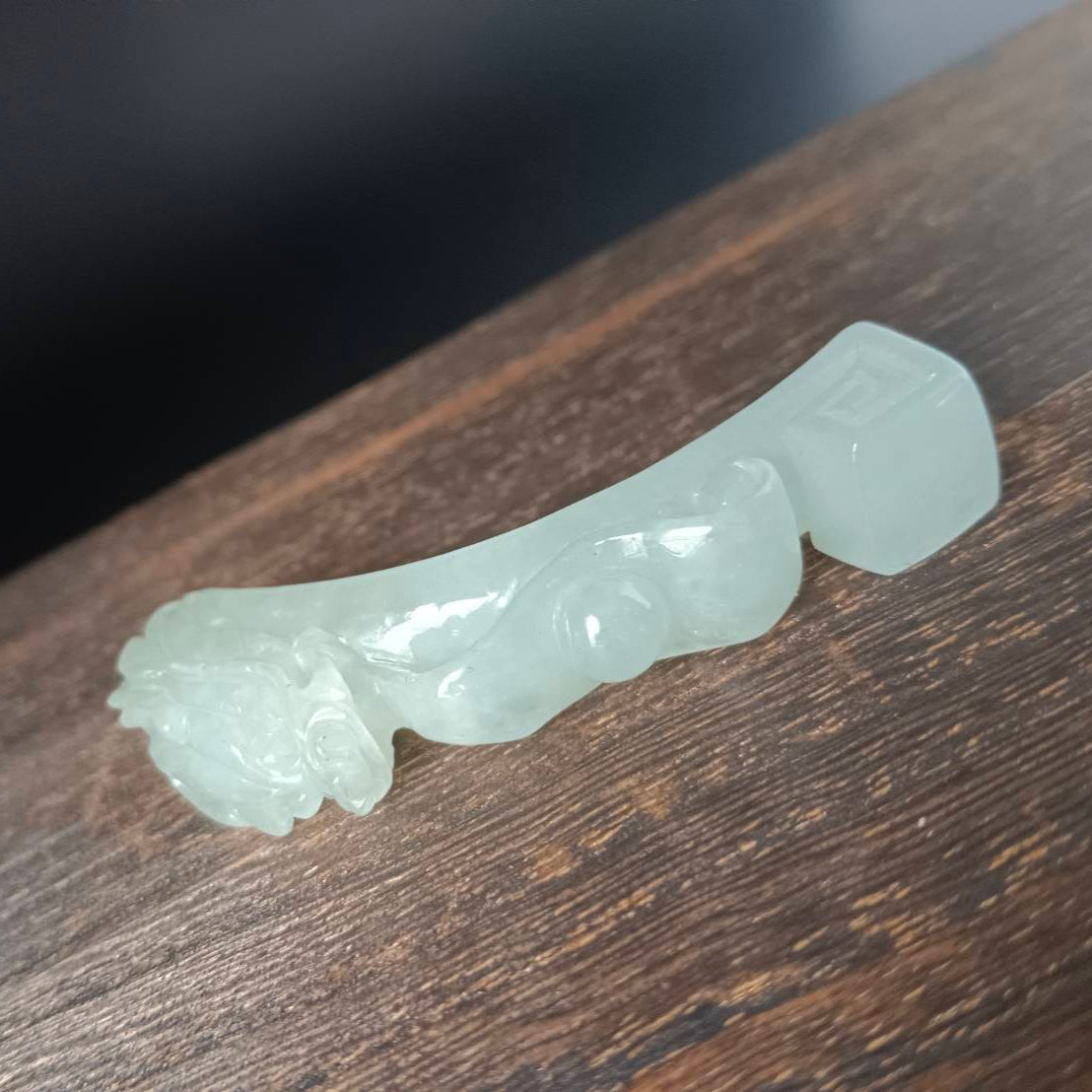 #1053 Natural Burmese Jadeite Dragon Hook / Dragon Ruyi Pendant/Bracelet/Ornament