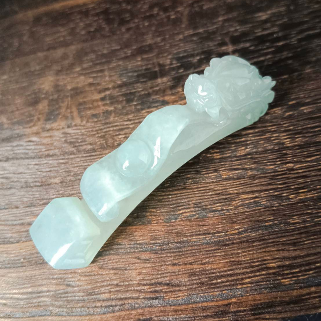#1053 Natural Burmese Jadeite Dragon Hook / Dragon Ruyi Pendant/Bracelet/Ornament