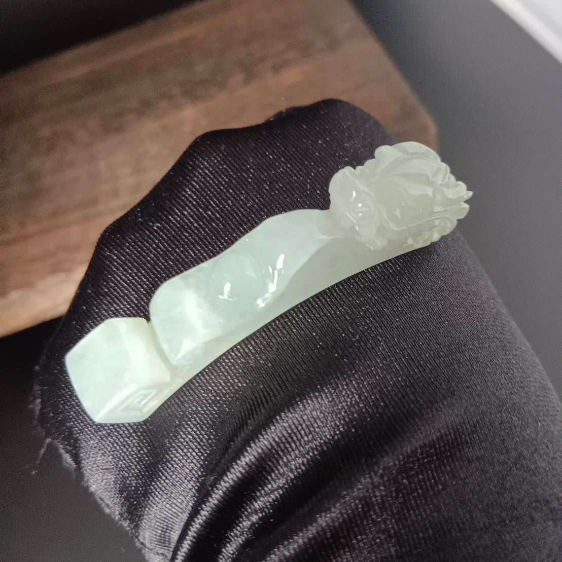 #1053 Natural Burmese Jadeite Dragon Hook / Dragon Ruyi Pendant/Bracelet/Ornament