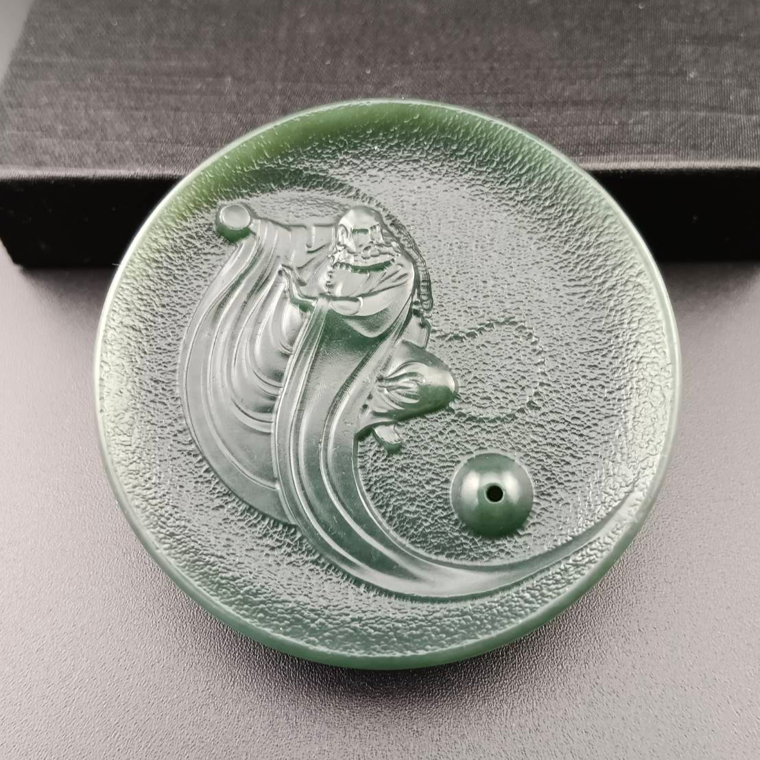 #1055 Hetian Jade Incense Holder, Bodhidharma in Stillness