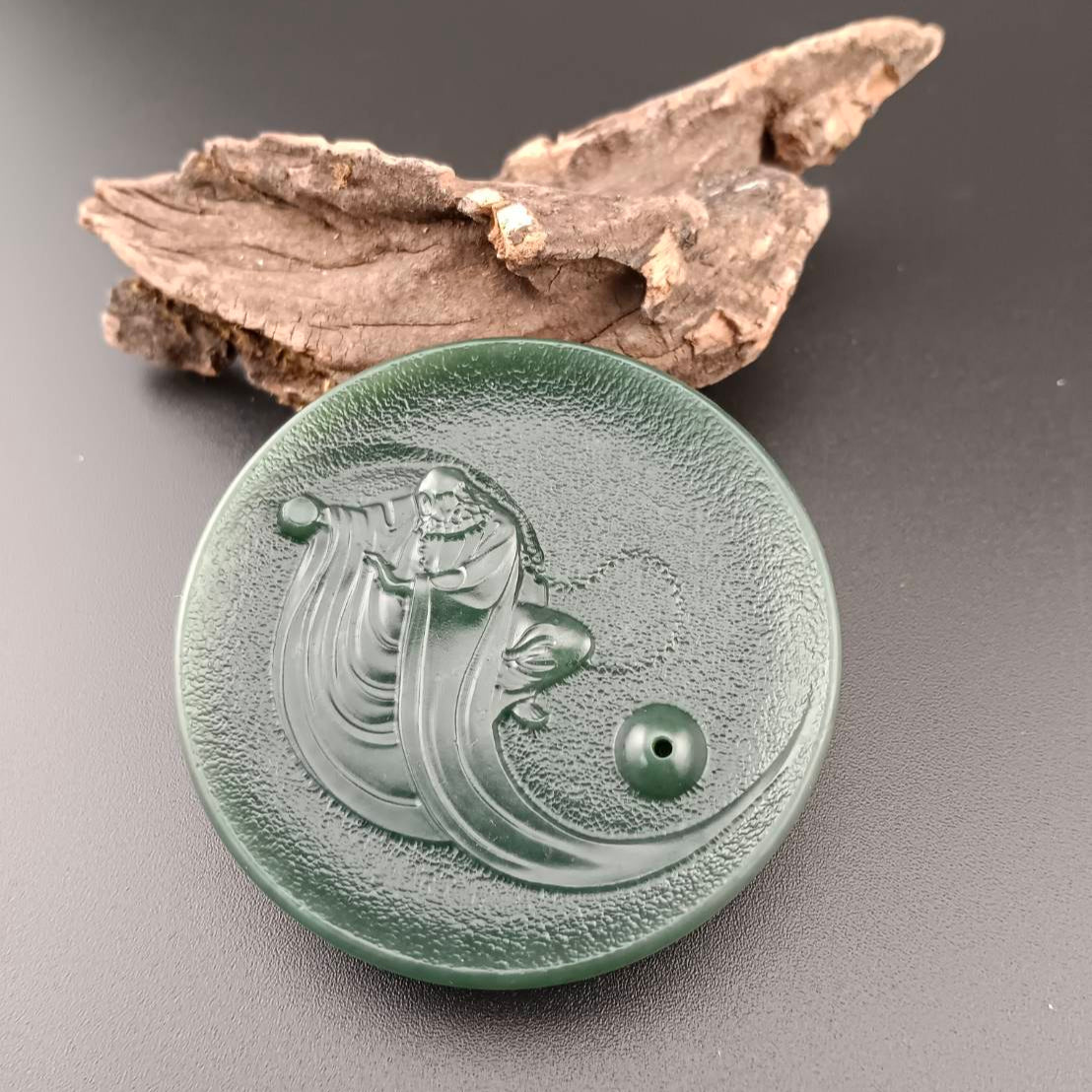 #1055 Hetian Jade Incense Holder, Bodhidharma in Stillness
