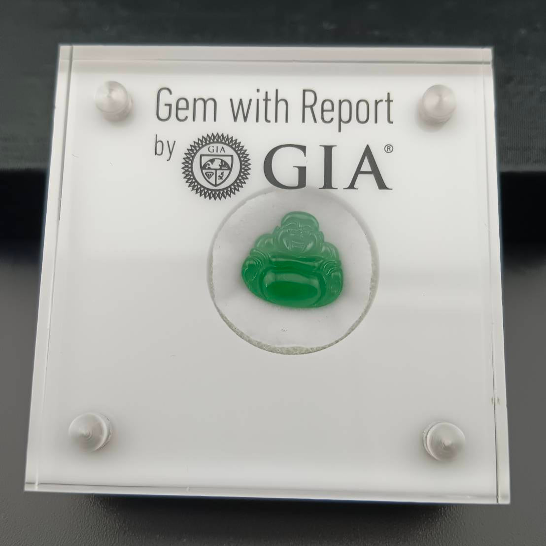 #1076 GIA Certified Type A Translucent Imperial Green Jadeite, Happy Buddha Cabochon