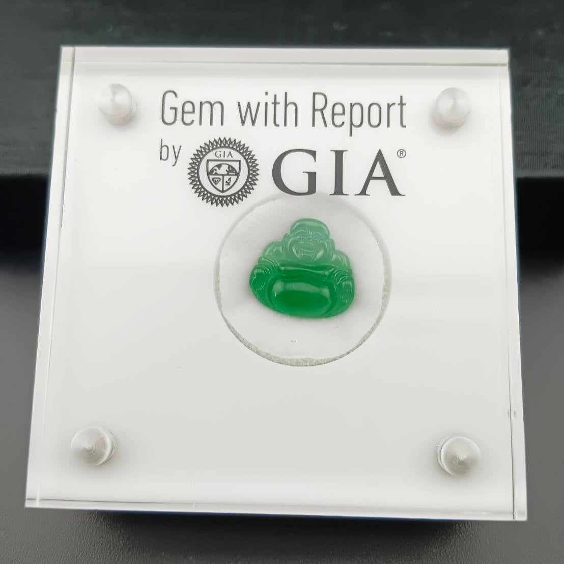 #1076 GIA Certified Type A Translucent Imperial Green Jadeite, Happy Buddha Cabochon