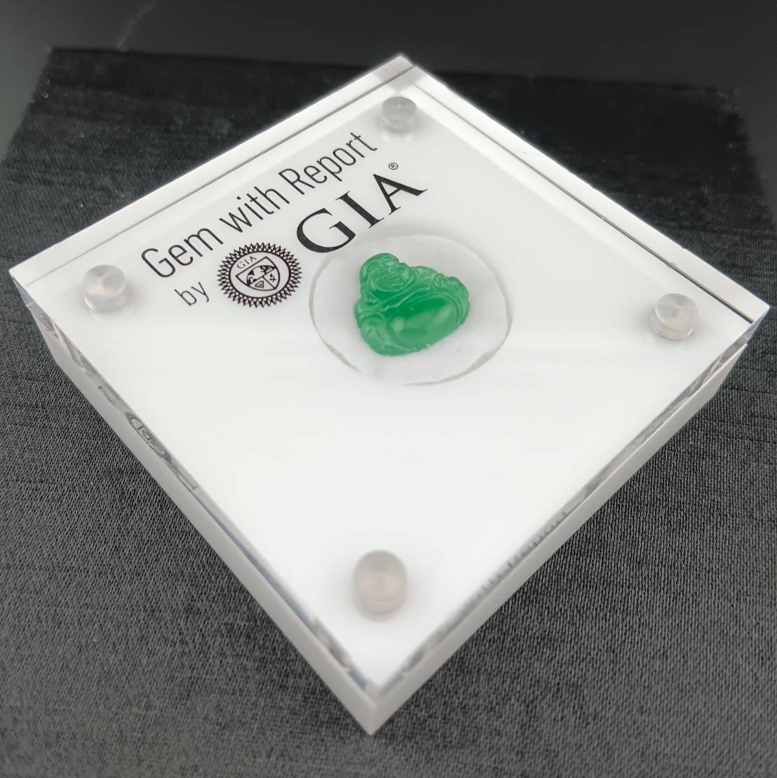 #1076 GIA Certified Type A Translucent Imperial Green Jadeite, Happy Buddha Cabochon