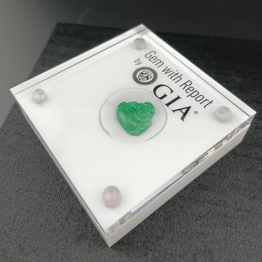 #1076 GIA Certified Type A Translucent Imperial Green Jadeite, Happy Buddha Cabochon