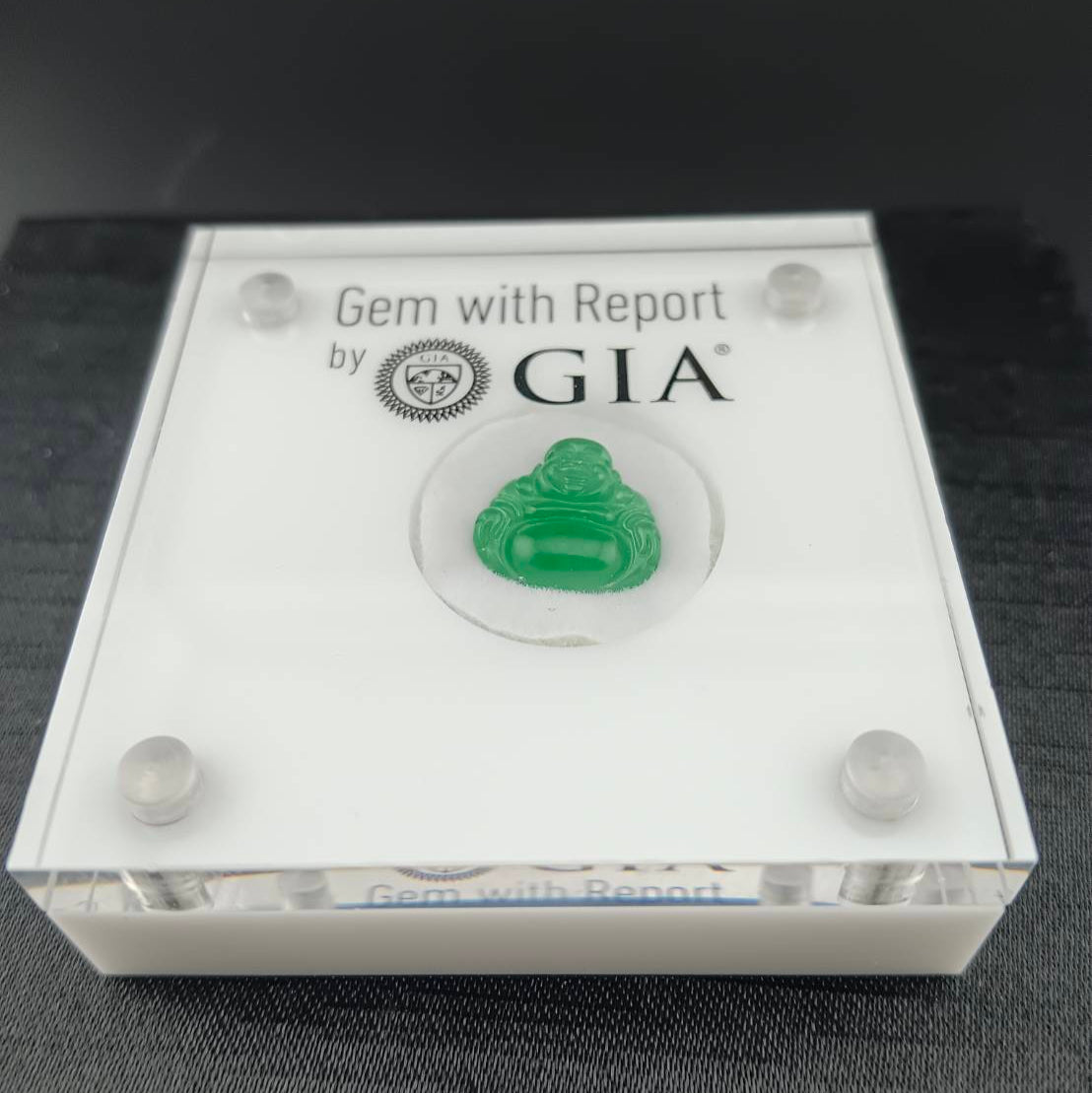 #1076 GIA Certified Type A Translucent Imperial Green Jadeite, Happy Buddha Cabochon