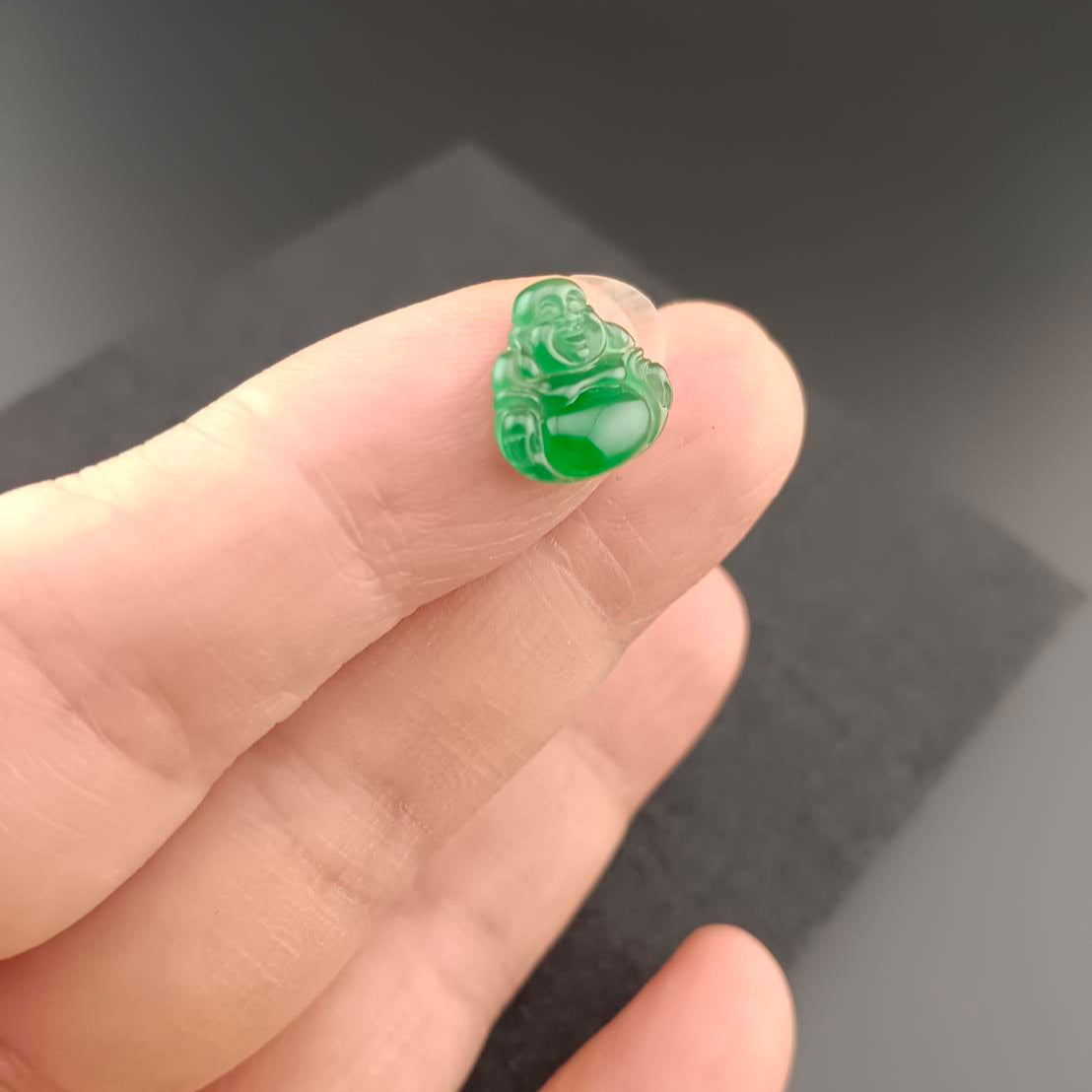 #1076 GIA Certified Type A Translucent Imperial Green Jadeite, Happy Buddha Cabochon