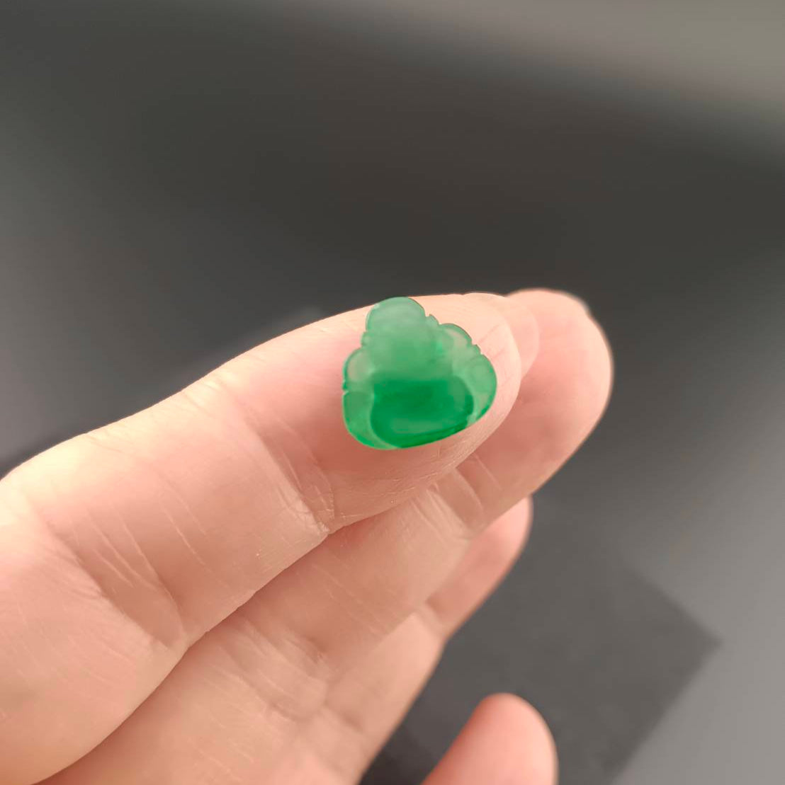 #1076 GIA Certified Type A Translucent Imperial Green Jadeite, Happy Buddha Cabochon