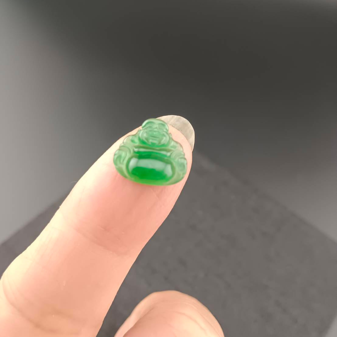 #1076 GIA Certified Type A Translucent Imperial Green Jadeite, Happy Buddha Cabochon