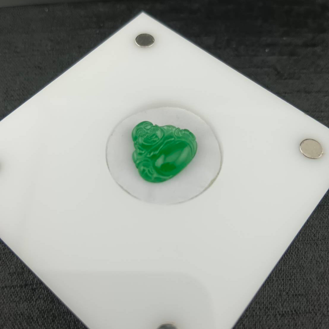 #1076 GIA Certified Type A Translucent Imperial Green Jadeite, Happy Buddha Cabochon