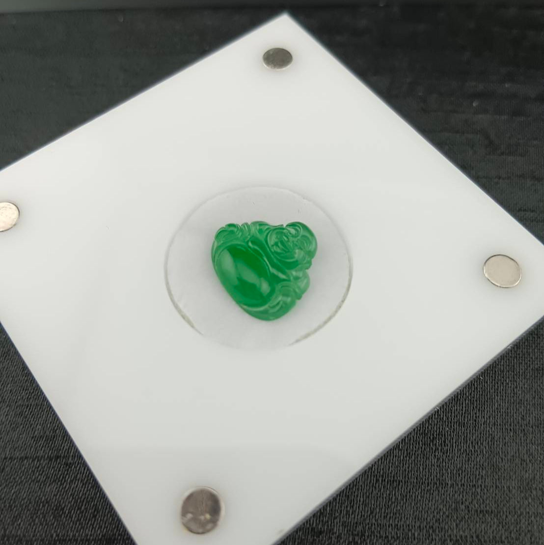 #1076 GIA Certified Type A Translucent Imperial Green Jadeite, Happy Buddha Cabochon