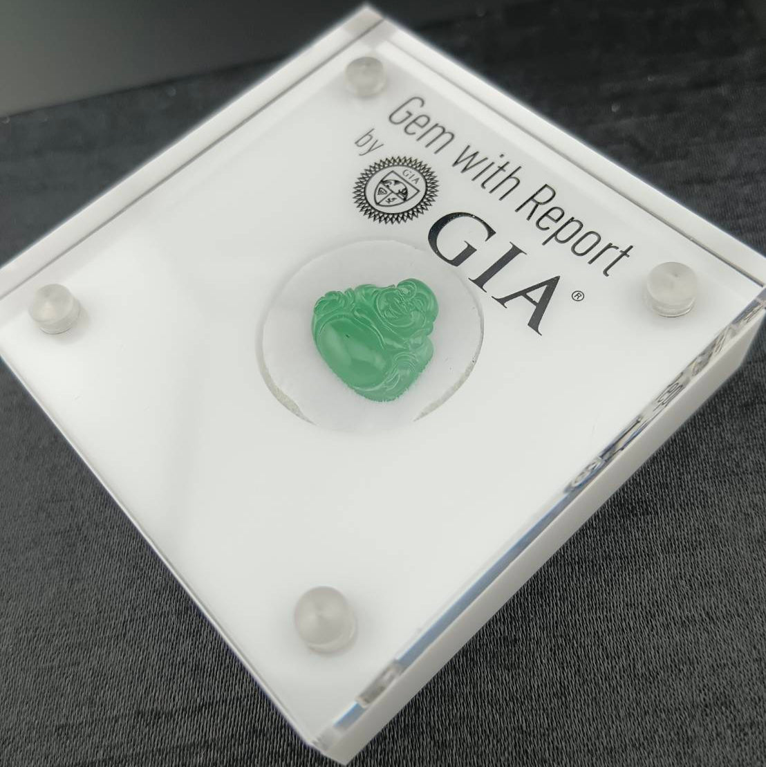 #1076 GIA Certified Type A Translucent Imperial Green Jadeite, Happy Buddha Cabochon