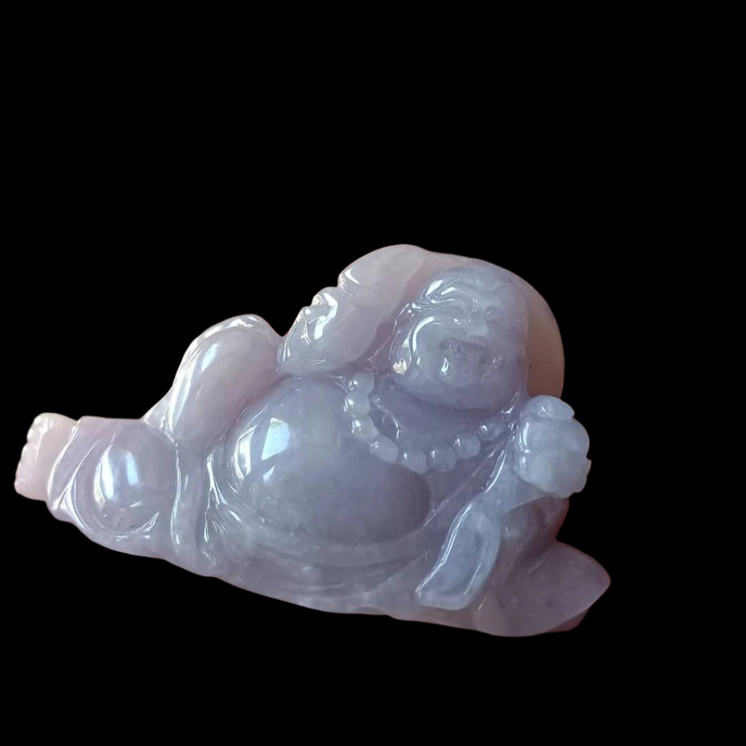 #363 GIA Certified Icy Translucent Lavender Burma Jadeite Jade Happy Buddha Figurine