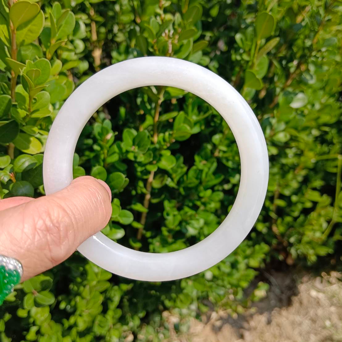 #1099 AGL Certified Natural White Nephrite Jade Bangle Bracelet