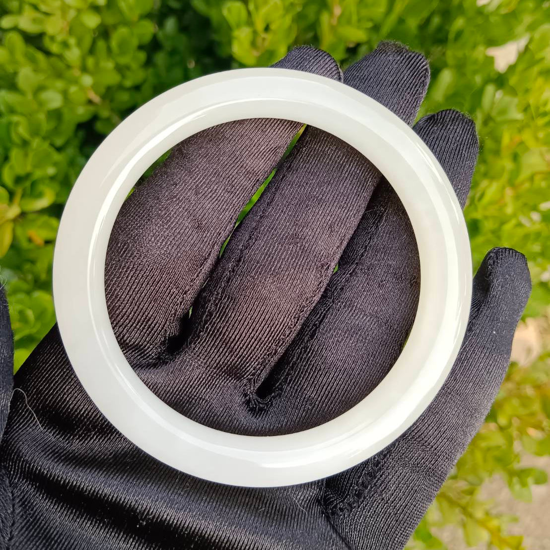 #1100 AGL Natural White Nephrite Jade Bangle Bracelet