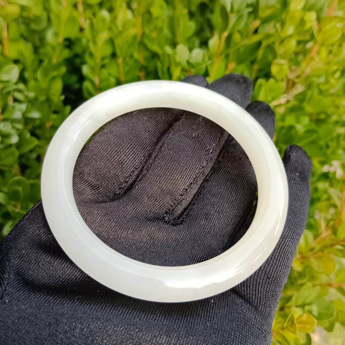 #1100 AGL Natural White Nephrite Jade Bangle Bracelet