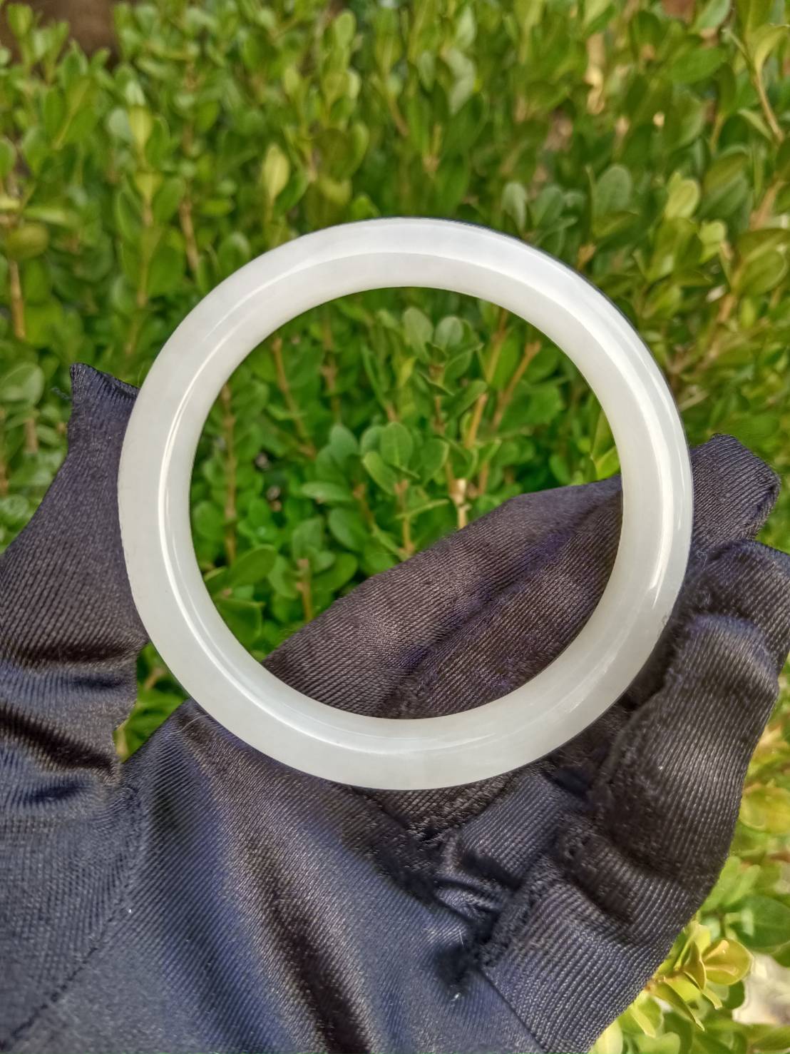 #1100 AGL Natural White Nephrite Jade Bangle Bracelet