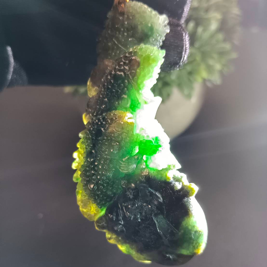 #1193 Tri-Color Burmese Jadeite Pendant – “Fishes Battling the Current”