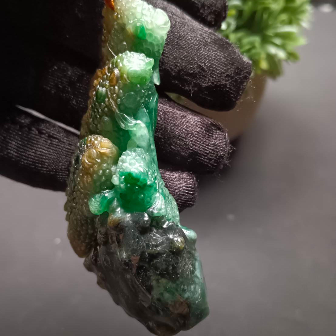 #1193 Tri-Color Burmese Jadeite Pendant – “Fishes Battling the Current”