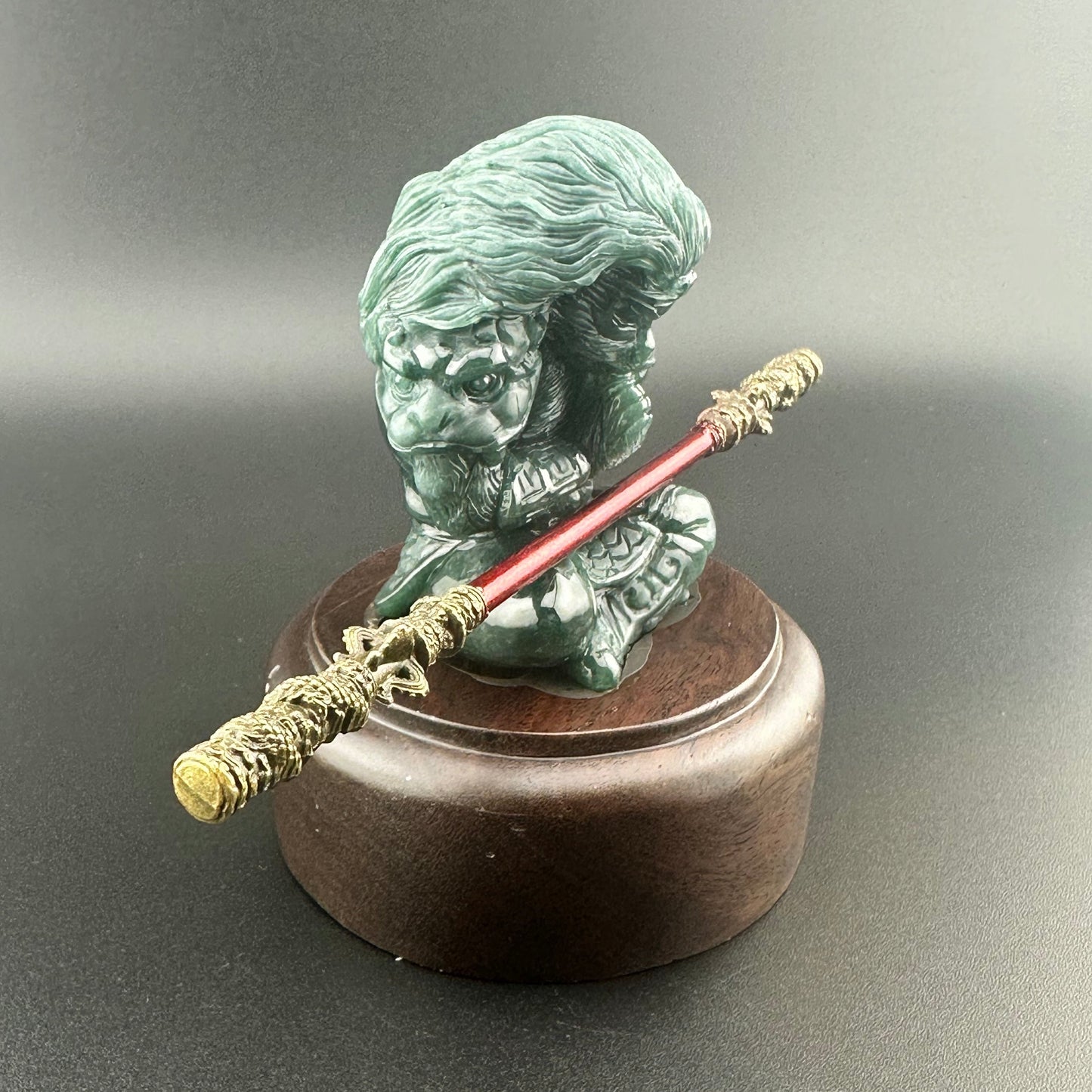 #928 Guatemala Jadeite Black Myth Wukong (Monkey King) Figurine/Sculpture