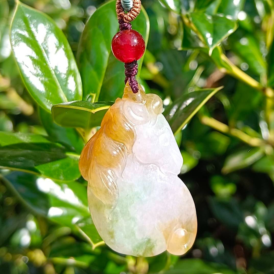 #88 GIA Certified Natural Jadeite Jade Tri-Color Unicorn Pendant