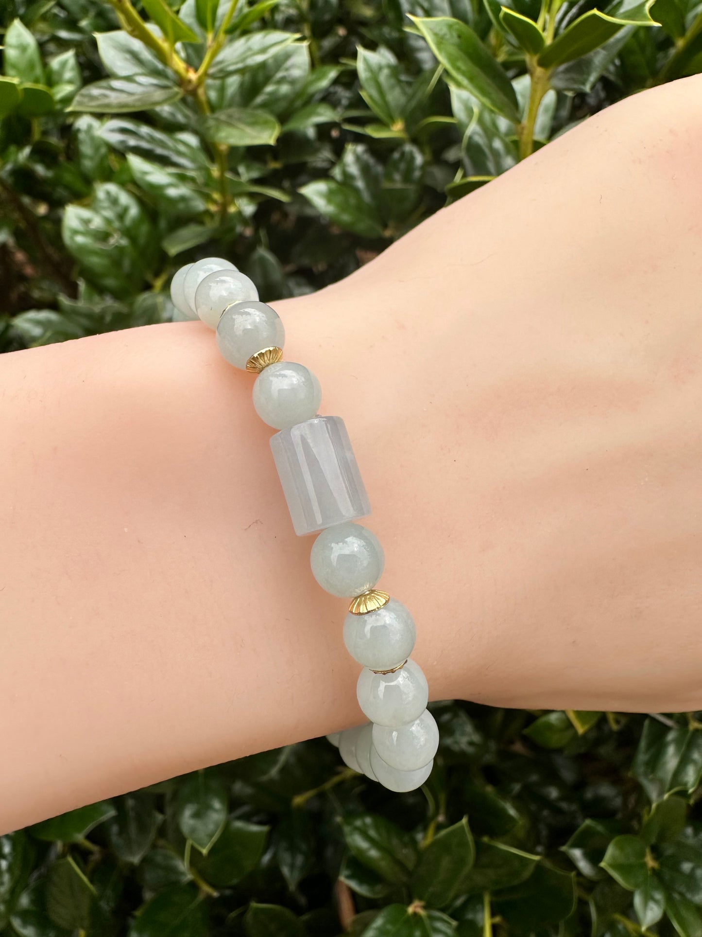 #92 Mason-Kay Certified Purple/Sky Blue Burma Translucent Jadeite Bead Bracelet, 7+mm