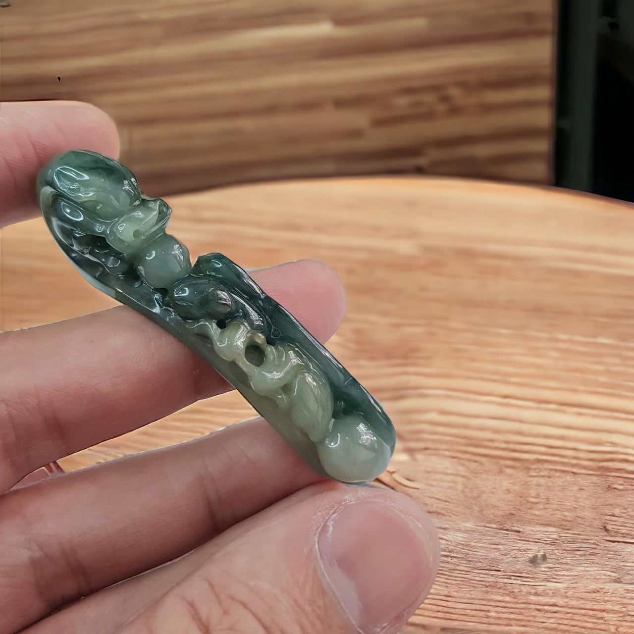 #305 Mason-Kay Certified Burma Jadeite Jade Mandarin-Ducks Dragon Hook (鴛鴦龍勾) Figurine