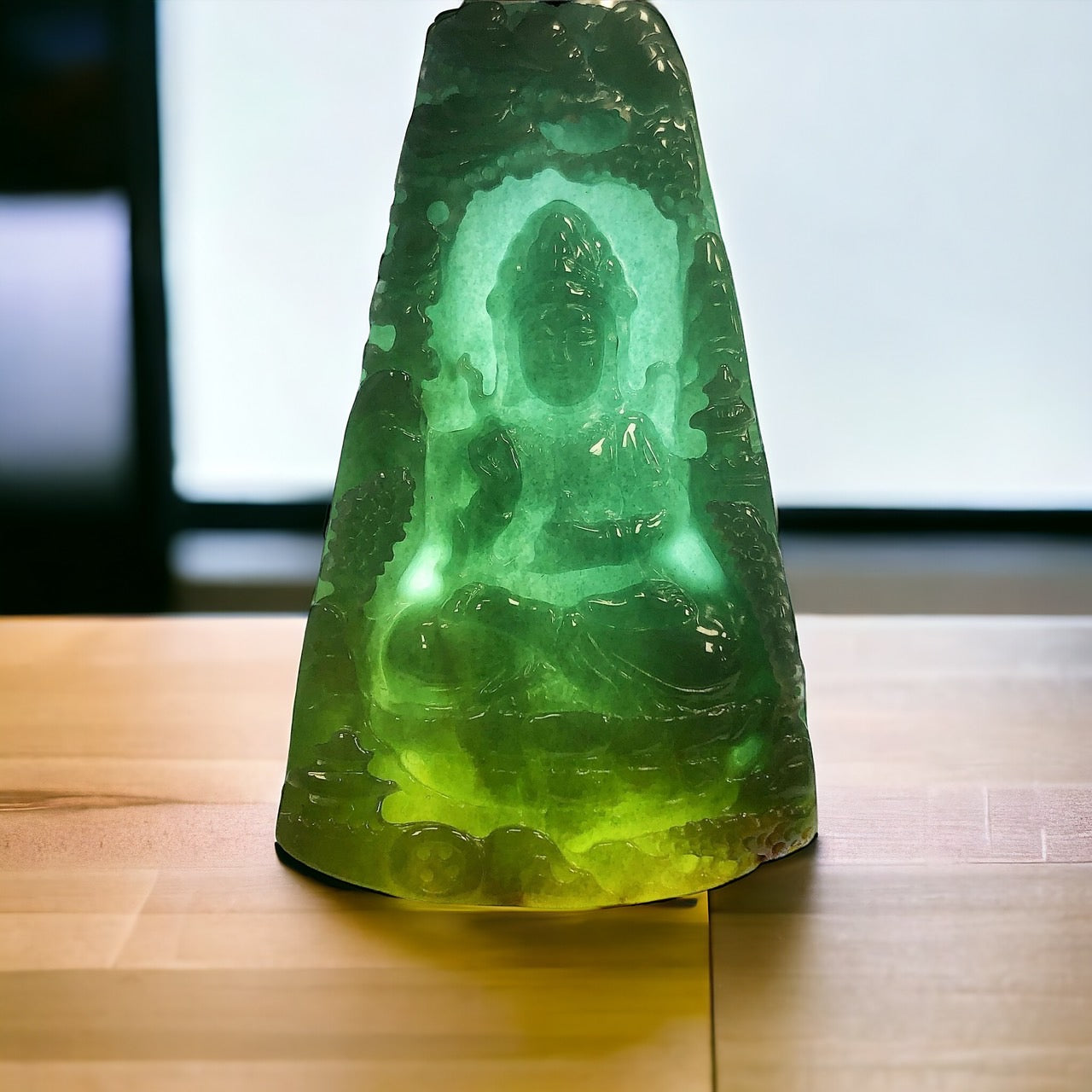 #156 GIA Certified Natural Green Jadeite Landscape Guanyin Pendant