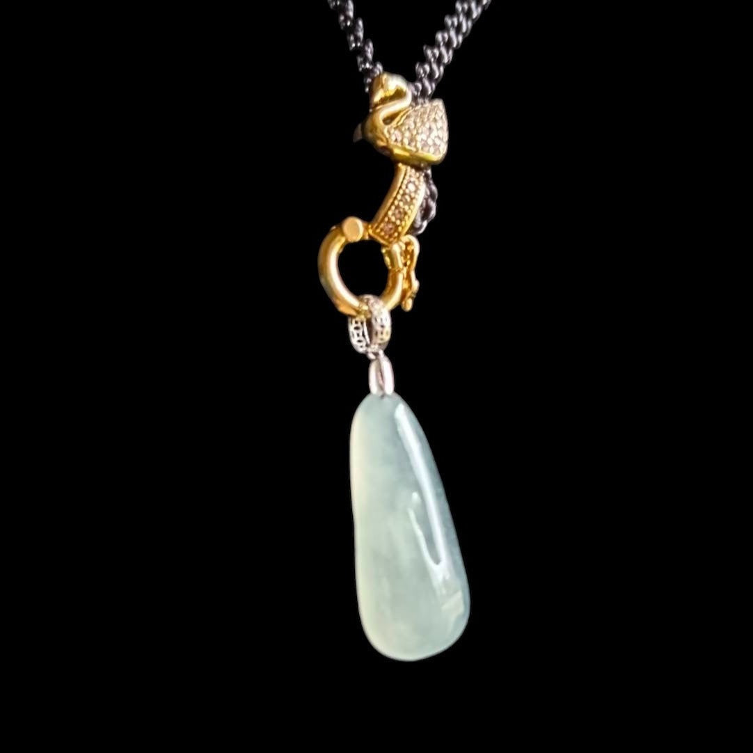 #216 GIA Certified Icy Blue Translucent Burma Jadeite Jade Enlightenment Pendant with 18K White Gold Bail