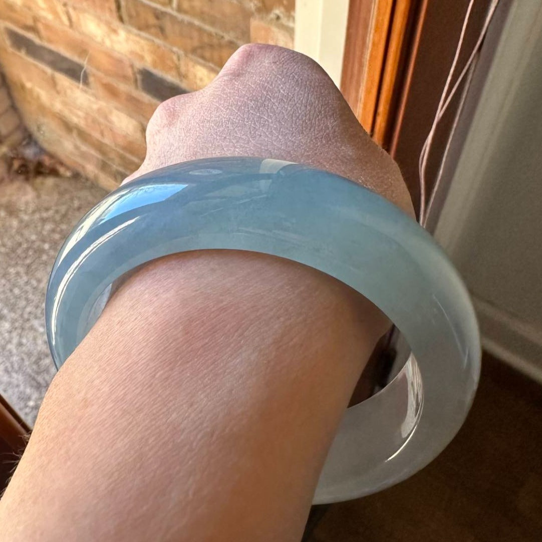 #111 GIA-Certified Natural Icy Sky Blue Burma Jadeite Jade Bangle Bracelet (58.0*18.00*10.0 mm)