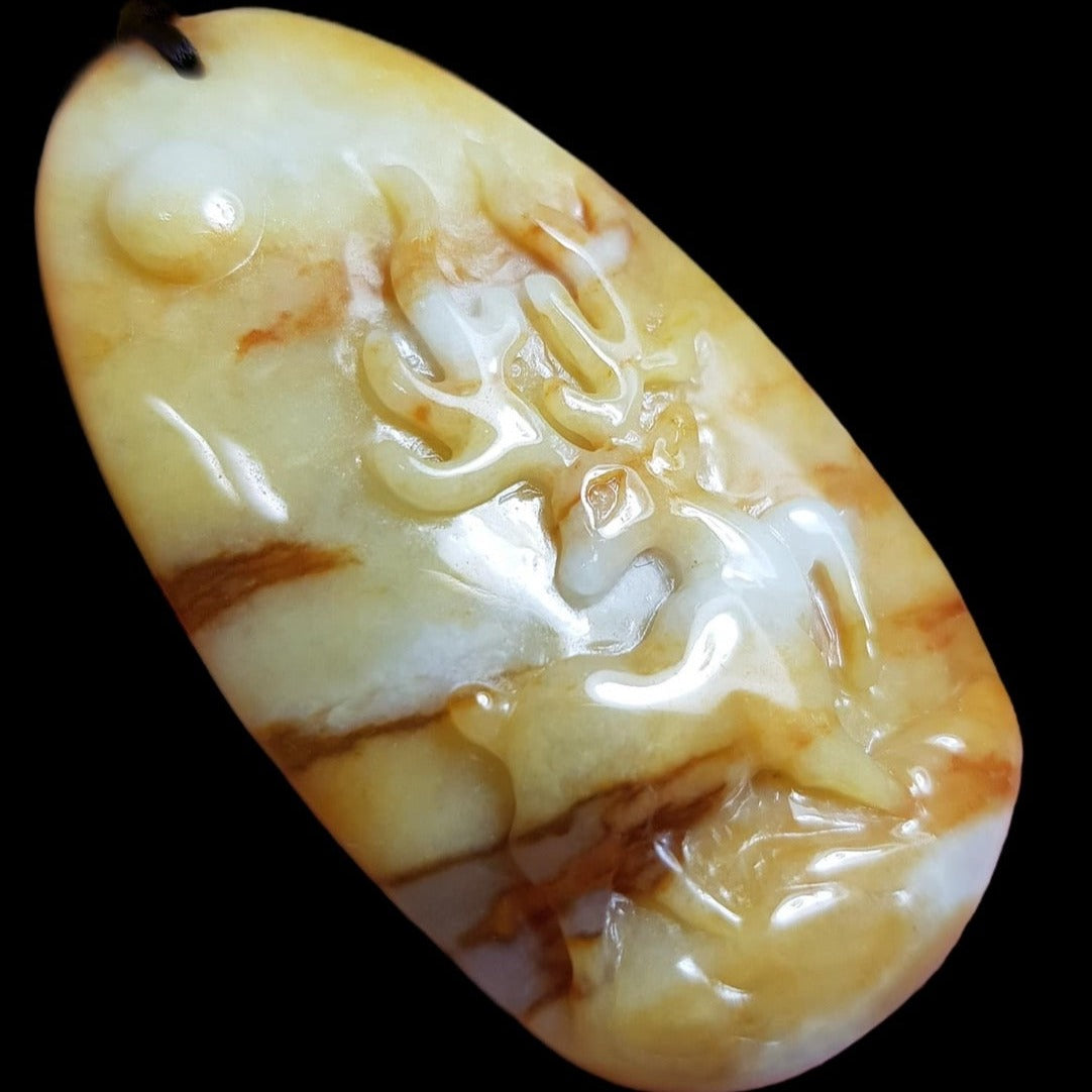 #137 Mason-Kay Certified Yellow/Red Natural Burma Jadeite Jade Sunset Deer 一路(鹿)有你