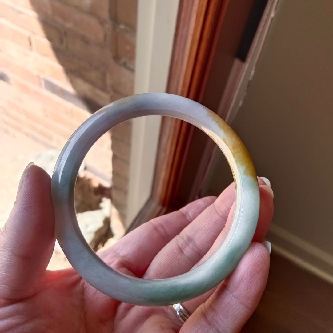 #750 WCMGTL Certified Natural Multi-Color Burma Jadeite Half-Round Bangle Bracelet (63x13.7x8.8 mm)