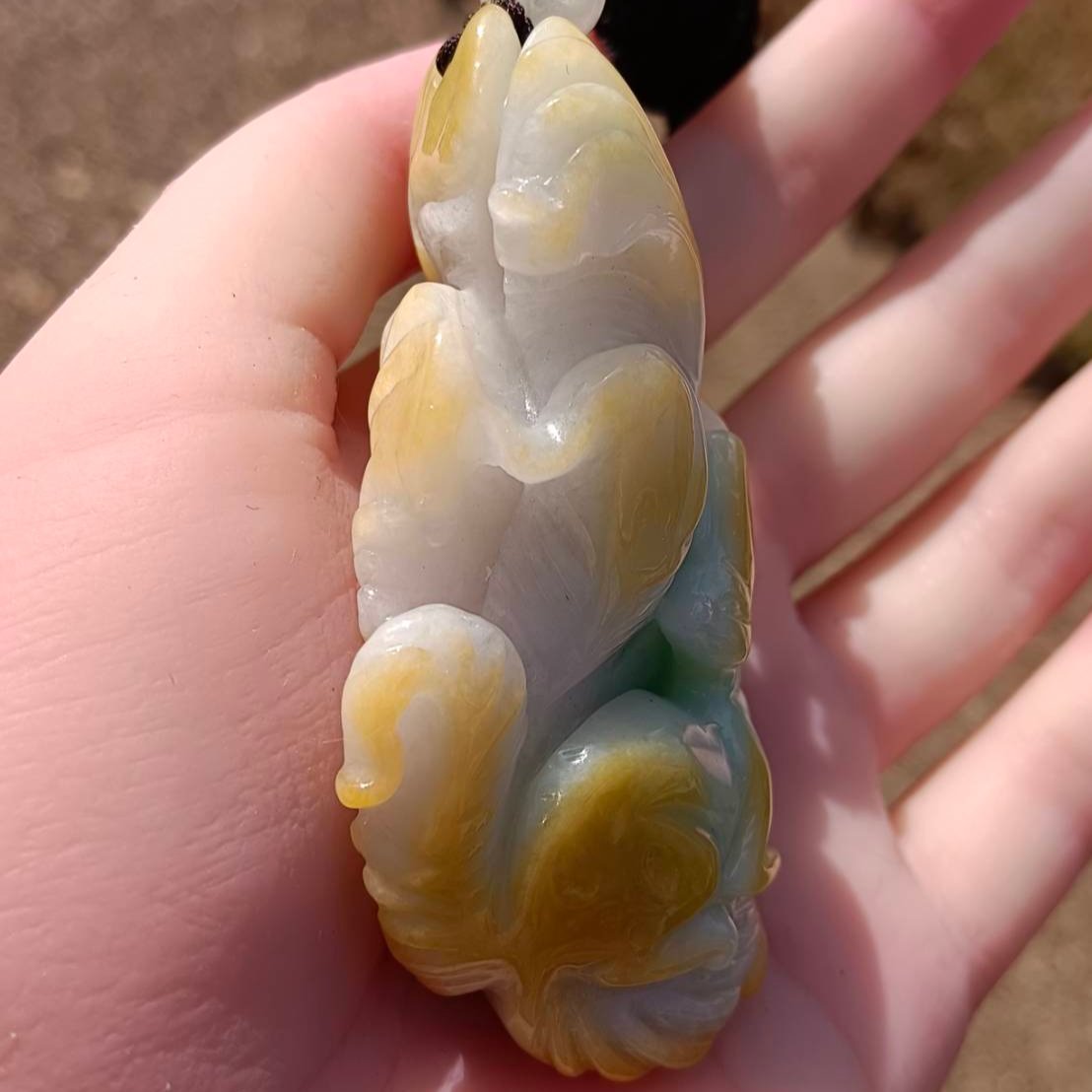 #81 Mason-Kay Certified Natural Jadeite Jade Tri-Color 9-Tailed Fox Pendant